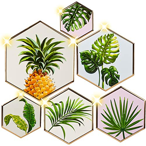 alles-meine.de GmbH 3D Wandsticker freie Motivwahl für Kinder & Erwachsene - 6 TLG. Set - Tropen - Blätter & Ananas - Relief Kunststoff - selbstklebend + wiederverwendbar - W..