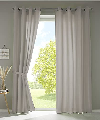 Gardinenbox 2er Set Vorhänge Schal Ösen »Berlin« HxB 225x140 cm Stein Blickdicht Microsatin Lichtdurchlässig Uni Matt, 20405N2
