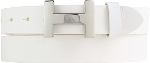 BELTINGER Damen-Gürtel HANNA aus Vollrindleder 3 cm | Schmaler Ledergürtel für Damen 30mm | Silber glänzend | Weiß 100cm