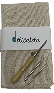 DELICATELA Punch Needle Stickset | Mönch-Stoff 38 cm x 38 cm und austauschbare Punch-Nadel | Zwei Größen zur Auswahl mit Nadelstärke 2,0/2,5/3,0 mm (feine Nadel)