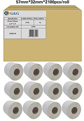 G&G Etiketten kompatibel mit Zebra Z-Select 2000T - 3006318 (12x Rollen a 2.100 Etiketten) Gesamt Etiketten: 25.200 / 57x32mm