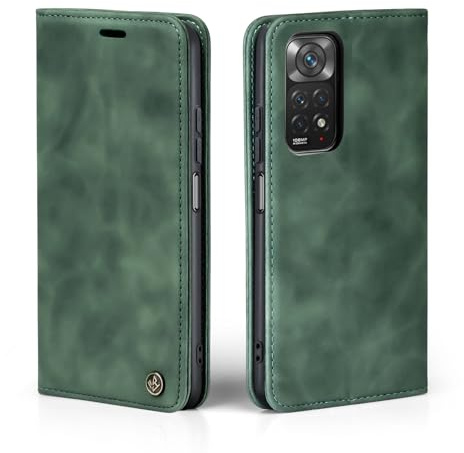 LBH Handyhülle für Xiaomi Redmi Note 11 Pro / 11 Pro 5G in Grün mit Karten- und Geldfach Smartphone Hülle mit Standfunktion Flip Case Schutzhülle Magnetverschluss Vintage
