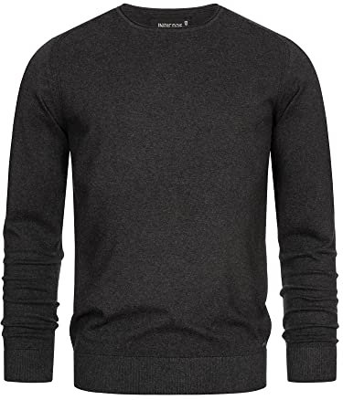 Indicode Herren Gamal Strickpullover aus 80% Baumwolle | Pullover O-Neck Pulli Männer Charcoal Mix, XXL