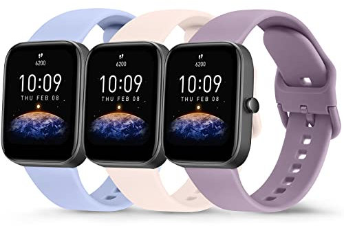 Mugust 20mm Bracelet Compatible pour Amazfit Bip 3/Amazfit Bip 3 Pro/Amazfit Bip 5 /Amazfit Bip U Pro/Bip S/S Lite,20mm Bracelet Remplacement pour Amazfit Bip 3 (Rose Nude/Bleu Nude/Violet.)