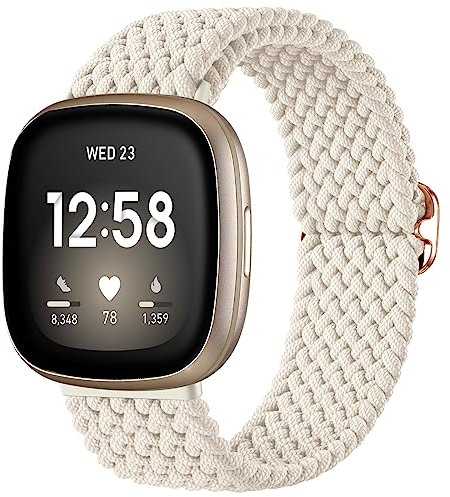 Ouwegaga Geflochtene Armband Kompatibel mit Fitbit Versa 4/Sense 2/Versa 3/Sense Armband für Herren Damen, Verstellbares Elastisch Uhrenarmband Loop Sport Ersatzarmbänder für Sense/Versa 3, Polarstern