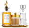 Glas-Mundspülbecher-Set – 334 ml Mundspülspender für Badezimmer mit Tassen & Tablettrichter – Glas-Mundspülbehälter mit Qtip Halter – Gold