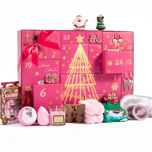 MH MYLUNE HOME Schmuck Adventskalender 2023-Ohrringe Halskette Fingerring Künstliche Nägel Duftkerze Badebombe Weihnachtskalender 2023 Weihnachtsgeschenke Geschenke für Frauen Damen Teenager Mädchen