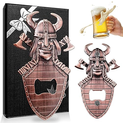 ZONSUSE Magnetischer Wikinger Flaschenöffner, Vintage Schädel Bieröffner, Einzigartiger Schild Flaschenöffner, Biergeschenke für Männer, Vatertag und Halloween Ideen Geschenke mit Geschenkbox (Kupfer)