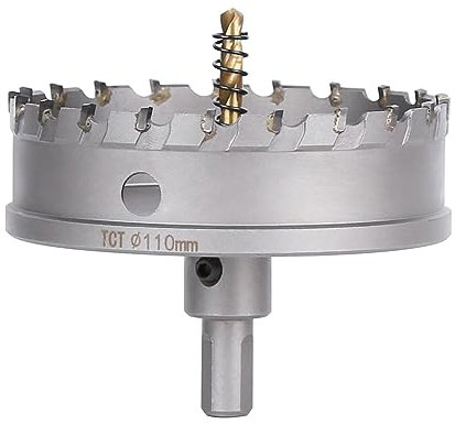 Vearter 110mm Hartmetall Lochsäge, TCT Lochbohrer Bohrer mit Zentrierbohrer, Hartmetallbohrer für Metall, Edelstahl, Baustahl, Aluminium, Kupfer, Eisen, Kunststoff, Glasfaser