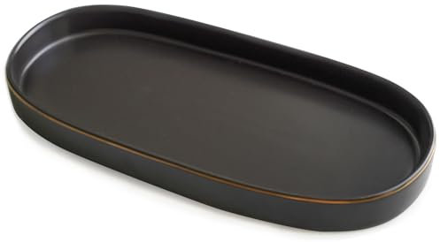 Bandeja de cerámica para encimera de baño, bandeja ovalada de tocador de 10 x 5 pulgadas para tocadores, bandeja de jabón para fregadero de cocina, color negro