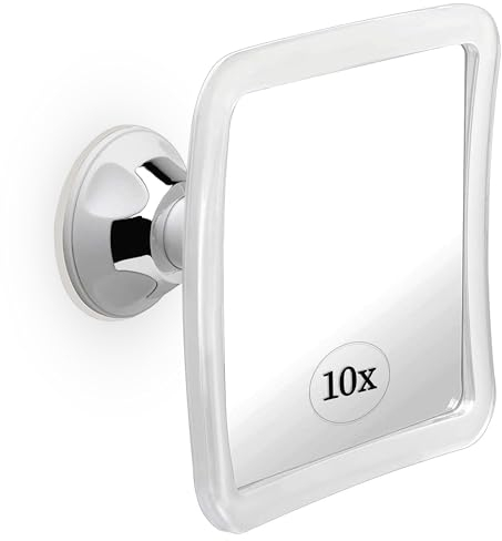 MIRRORVANA Espejo de Maquillaje con Aumento 10X y Ventosa - Adecuado para Cosméticos, Tocador, Baño y Viaje - Diseñado para Aplicar el Maquillaje y Cuidar la Piel con Precisión - 16 x 16 cm (Cuadrado)