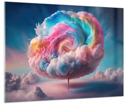 Moderne Impression sur Verre Pastel Des Nuages Sucré Image Tableau en Verre Decoration Murale 70x50cm Deco Cadre Salon Chambre Cuisine Horizontal Petit Tableaux Decoratifs Muraux Art GAA70x50-6013