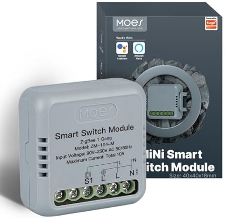 MOES Interruptor Inteligente Zigbee,MINI Smart Switch WiFi,Módulo Interruptor(Zigbee Hub Requerido),Compatible Alexa y Google Home,Control Tuya/Smart life APP,1 Vía