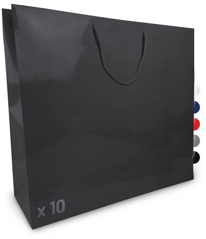 Verpackungswelt Geschenk-Tüten 10 Stück | Glänzende Papier-Tüten mit Henkel | Geschenk-Tüte 60x15x50 cm | Papier-Tüte ideal für Geburtstag, Weihnachten, Einzug & Mitbringsel | Schwarz