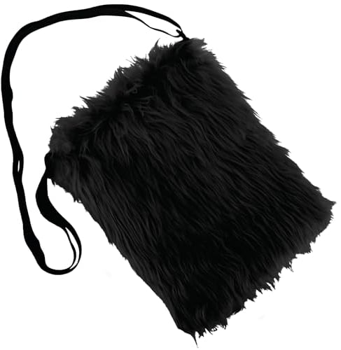 com-four® Umhängetasche schwarz - Schulterbeutel aus Plüsch - Handtasche mit Reißverschluss und verstellbarem Schulterriemen - Tasche mit Kunstfell für Mottopartys (Tasche schwarz)