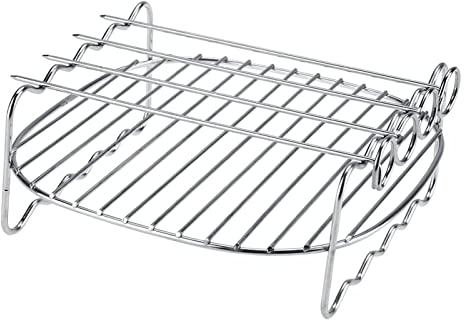 Tomotato Edelstahl Schaschlikgrill, Barbecue Stand Grillrost, Kebab Set aus 4 Edelstahlspießen und Edelstahlgestell für alle Holzkohle Grills und Gasgrills Ersatz