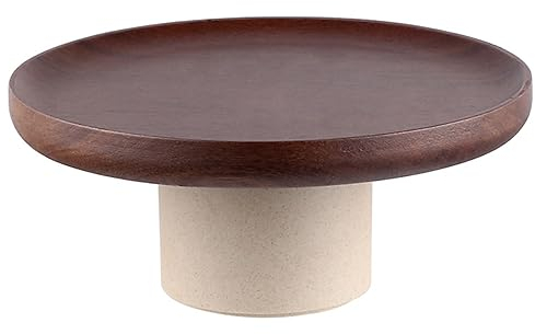 UIYIHIF Assiette à Fruits en Bois Porte-Fruits Décoratif Rétro Plateau à Fruits avec Base en Poterie Bol à Fruits à Pieds Hauts Plateau de Présentation de Gâteaux pour Le Salon(S)