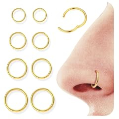Diamday 8stk Nasenpiercing Ring 16G/18G 316L Chirurgenstahl Septum Ring Nasenring Hoop Helix Conch Tragus Daith Ohr Piercing Gold Silber Schwarz Clicker Knorpelohrring Lippenring 6mm/8mm/10mm/12mm