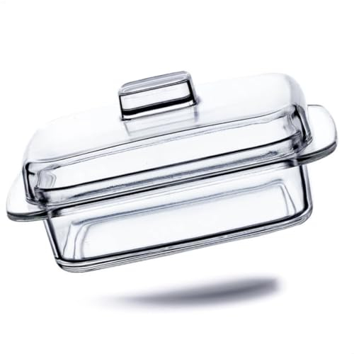 Kerafactum Beurrier en verre classique de qualité supérieure - Avec couvercle - Pour beurre frais - Transparent - Rectangulaire - Avec poignée - Passe au lave-vaisselle