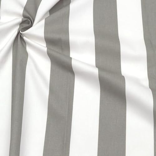 STOFFKONTOR 100% Baumwolle Köper Stoff Blockstreifen - Meterware, Farbe Grau-Weiss - zum Nähen von Bekleidung und Homeaccessoires