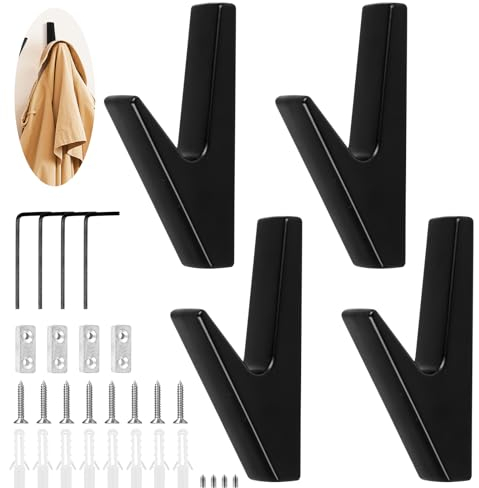 SUPRROW Garderobenhaken, 4 Stück Kleiderhaken Schwarz, Haken Für Akustikpaneele, Akustikpaneele Garderobe, Wand Badezimmer Kleiderhaken Wandhaken Garderobenhaken Für Bäder Wandhaken Zum Schrauben