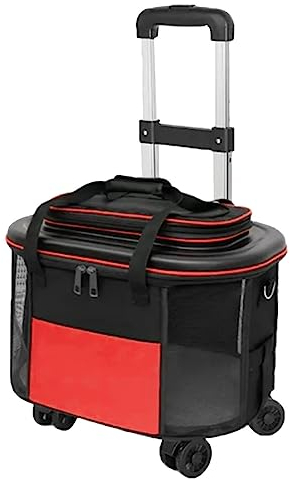 Liuyoyo Katzentransportbox mit Rollen, Haustiertransportbox für Katzen, Hunde, Tragbarer Haustier-Trolley, Kleine Hundetransportbox, Atmungsaktive Hunde- und Katzentransportbox mit Rollen,(Rot)