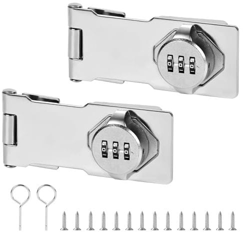 2PCS Password Hasp Locks, 3.8Inch Silver 90-180 Degree Cabinet Locks, Barn Door, Outdoor, Garden