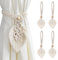 ANBOWEI Boho Curtain Tiebacks, 4pcs Hand Knitting Rope Tie Backs for Curtains, Curtain Holdbacks Rope with Leaf Shape Tassel, Cotton Curtain Holder for Decor Bedroom,Shower,Living Room - Beige