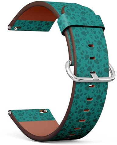 Compatible with Fossil Women's Gen 5E 42mm / Gen 6 42mm, Fossil Venture Gen 4 HR/Gen 3 Women Men, 18mm Replacement Leather Watch Band (Teal Cat Paw Prints) Smartwatch Strap Bracelet