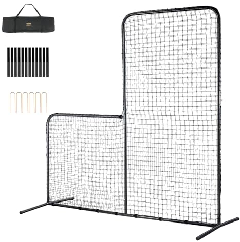 VEVOR L Screen Baseball for Batting Cage, 7x7 ft Baseball Softball Safety Screen, Body Protector Portable Batting Screen with Carry Bag & Ground Stakes, Heavy Duty Pitching Net for Pitchers Protection