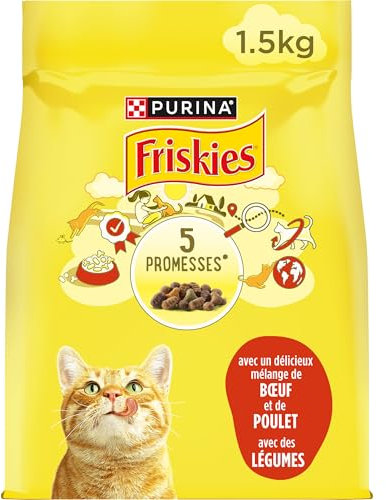 FRISKIES | Chat | Croquettes complètes pour Chats Adultes | au Boeuf, au Poulet et aux Légumes | Aliment Complet Riche en Vitamines et Minéraux | Sac | 1,5 KG