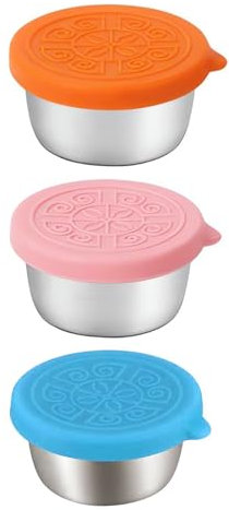 DHWEKU Récipient Sauce Salade,3 Pcs 50ML Petit récipient avec Couvercle en Silicone, Acier Inoxydable Tasses à Sauce Réutilisables Récipient à Vinaigrette, Boîte Alimentaire Dressing to Go