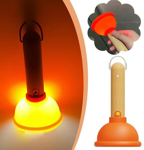 Vuggdt Cute Toilet Plunger Night Lights | Novelty Plunger Wireless Night Light | Portable Silicone Nightlight | USB Rechargeable Funny Plunger Lamps with Wooden Handle for Bedroom, Camping