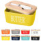 Porcelain Butter Dish, European Size Ceramic Butter Container with Wooden Lid, Butter Container with High Quality Silicone Seal, Perfect for Butter, Nuts, Cheese, 650ml (Yellow)