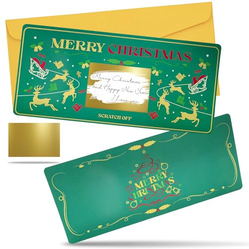 1 Weihnachtskarte mit Umschlag,Weihnachtskratzkarte Überraschungsgeschenk Enthüllung, 20cmx9cm Frohes Neues Jahr Karte,Grüner Elch Grußkarte zum selber schreiben für Freundin,Ehefrau,Familie,Freund