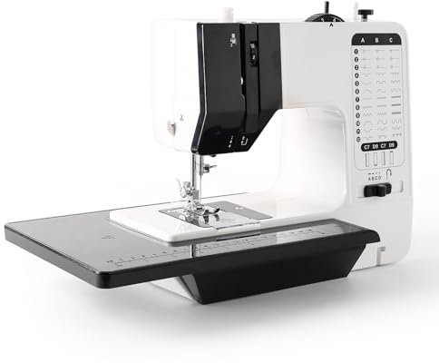 Candeon Elektrische Nähmaschine, 12 Stichmuster Mini Tragbare Nähmaschine mit Anschiebetisch und Fußpedal, Doppellinien Rückwärtsstich Professional Haushalts Nähmaschine mit Automatischer Aufzug, Lich