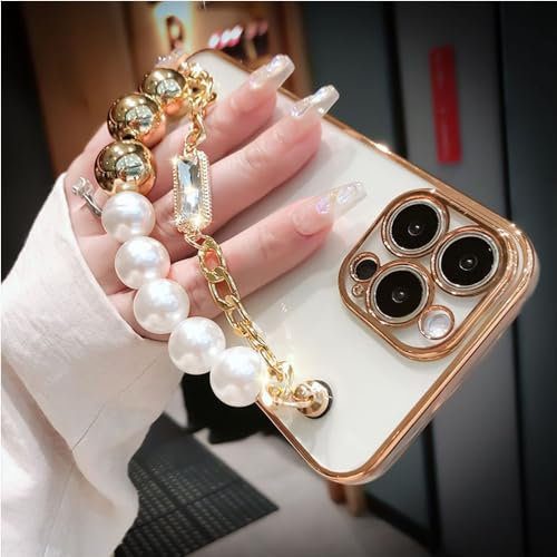 FORLUZ Style Perles Gemme Bracelet Chaîne Téléphone Étui pour iPhone 15 14 Pro Max 13mini 12 11 ProMax XR X 8 6 Plus Dragonne Couverture Arrière, 1, pour iPhone 15