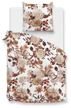 Zo!Home Flanell Bettwäsche 155x220 cm Sofia Brown Blätter Blüten Herbst Sand