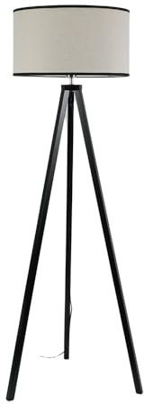 ValueLights | Black Wood Tripod Floor Lamp with Black Trim Drum Shade Living Room Lounge Light | Floor Lamps, Home Décor & Improvement Essential | Included LED Bulb