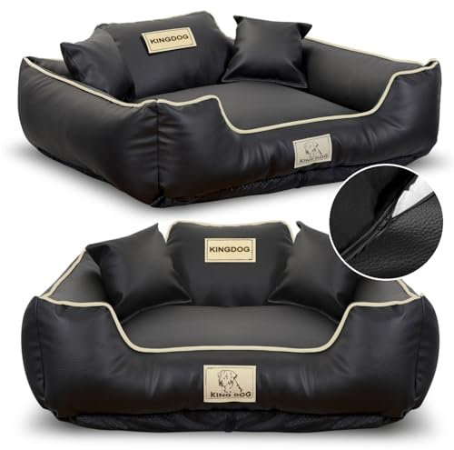 KING DOG Hundebett sehr Grosse Hunde Waschbar XL 115 x 95 cm aus Öko-Leder Hundekissen Haustierbett Hundekorb Personalisiert - Name des Hundes Wasserdichtes Material Silikon Füllung Schwarz