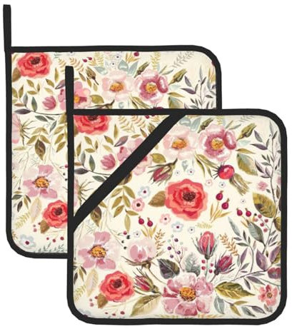 Set di 2 presine moderne con stampa floreale, per cucina, donne, uomini, cucina, barbecue, microonde