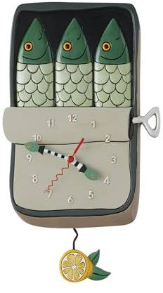 Enesco Allen Designs Feeling Salty Wanduhr mit Sardinen-Pendel, 33 cm, Mehrfarbig