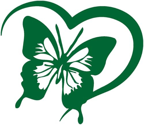 Samunshi® Herz mit Schmetterling Aufkleber für Auto Motorrad Helm Fahrrrad Notebook Tablet Autoaufkleber Sticker Heartbeat EKG Motorradaufkleber Silhouette 15 x 12,9cm grasgrün