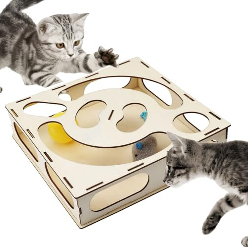 UOCAI Jouet Interactif pour Chat Boîte à Jouet pour Chat Pouvant être Utilisée avec des Collations Jouets Intelligents pour Chats avec 1 Jouet Boule et Souris, Couleur Aléatoire