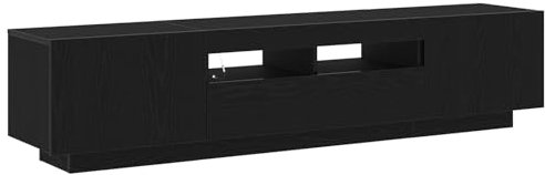 vidaXL Black Oak TV Cabinet Set - Media Console Stand with Sliding Doors, USB Connectivity, 100cm Width - Engineered Wood Storage for Living Room, Lounge, Office