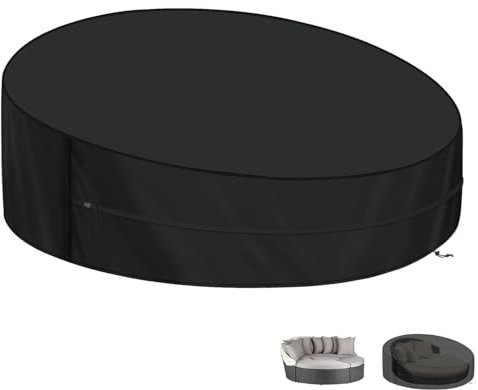 LAMUNI Sonneninsel Abdeckung Wasserdicht Schutzhülle Sonneninsel Rund Abdeckplane für Liegeinsel Outdoor Schwerlast 420D Oxford Gartenmöbel Abdeckhaube für Loungeinsel Garteninsel, 200x90/50cm