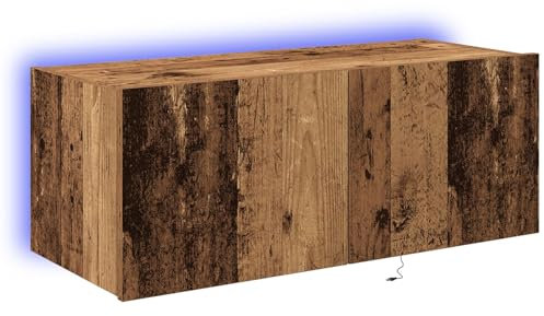 vidaXL Rustic TV Wall Cabinet with LED Lighting - Solid Reclaimed Wood Entertainment Centre, 80 x 35 x 31 cm - Living Room Media Storage Unit with Sliding Doors