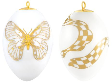 MEISSEN Porzellan Ostereier 2-TLG. Set Deko Osterei Schmetterling und Karoband Gold