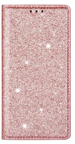 BEENTRYS PU Leder Handyhülle für iPhone X/XS Klapphülle,Glitzer Glitter Bling Handytasche Brieftasche Kartenfach Ständer Magnetisch Mädchen Flip Case Stoßfest Schutzhülle-RoséGold