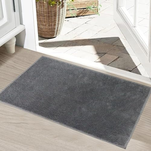 HiChiclife Türmatte 50x80 cm Dunkelgrau – Schmutzfangmatte Innen Waschbar mit Rutschfester TPE-Unterseite – Fußmatte für Haustiere, Kinder & Flur – Türvorleger für Wohnungstür & Küche